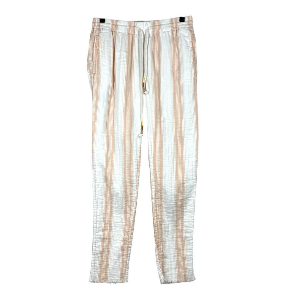 Faherty Topanga Pants Organic Cotton Striped Raw Hem Gauze Straight Leg XS